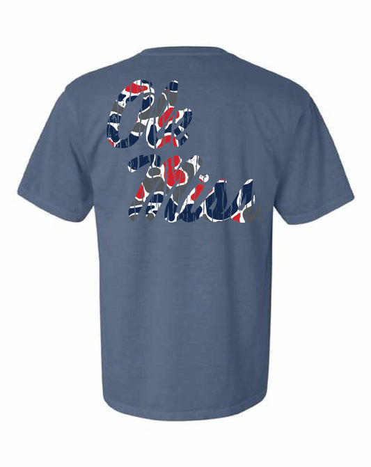 Ole Miss Script Camo Tee